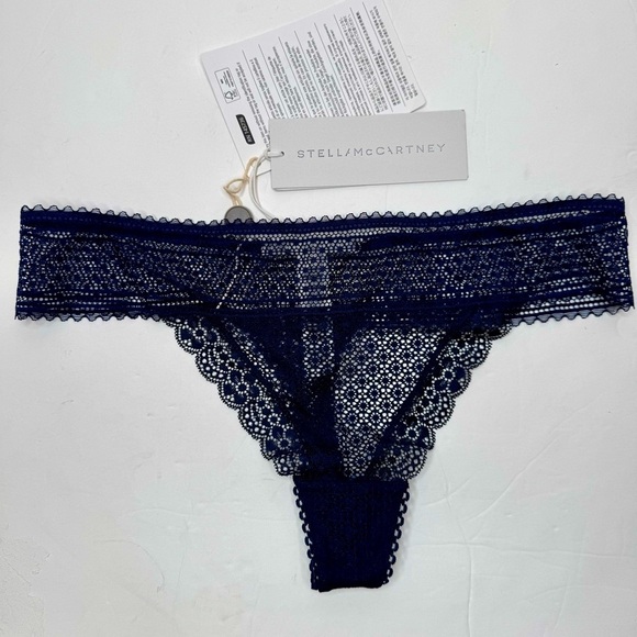NWT STELLA McCARTNEY “Katie Kissing” Navy Stretch Lace Thong Size Large - Picture 8 of 16